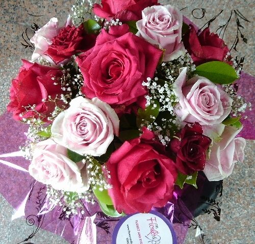 Mixed Pink Roses Hand tied
