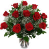 Red Rose Arrangement with Baby's Breath in a Vase