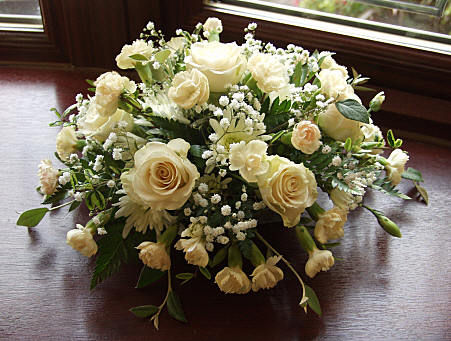 Funeral Wreath-White roses, Carnations, Gypso