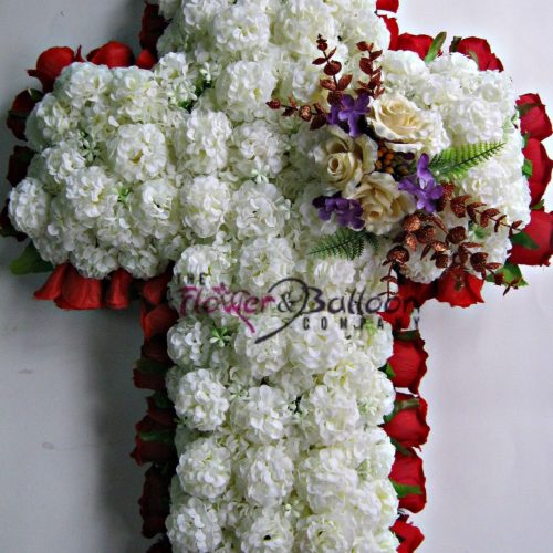 Silk Flower Cross Funeral Wreath