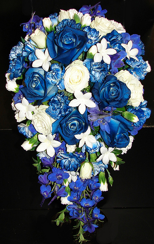 Cascading Blue & White Roses,Carnations & Iris