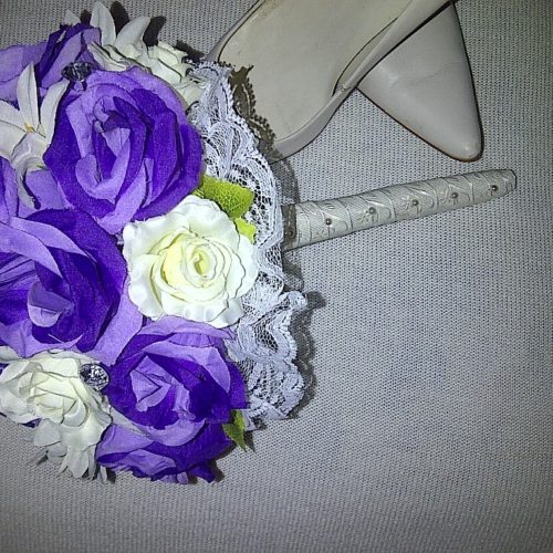 Silk Purple & White Rose Bouquet
