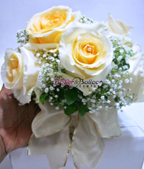 Cream Roses and Gypsopilia Bridal Bouquet