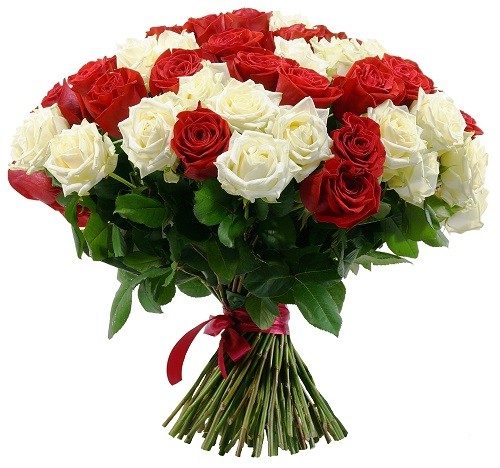 Mixed Bunch of handtied Red and White Fresh Roses