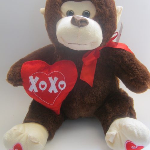 Brown Teddy Monkey with Heart Pillow