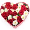 Heart shaped red box with flowers