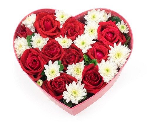 Heart shaped red box with flowers