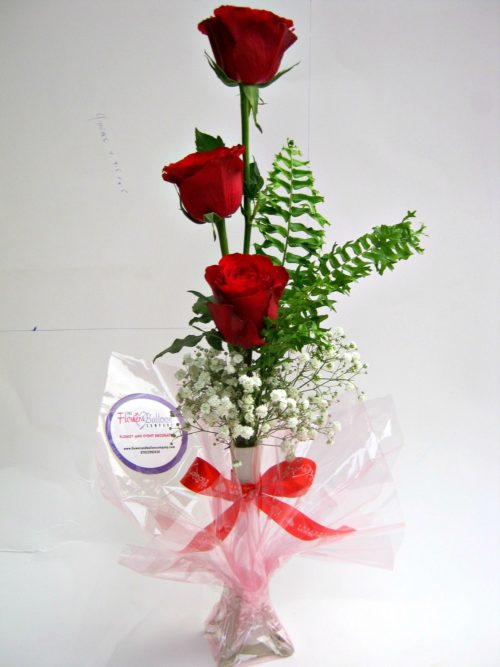 3 Stems Red Roses in a Vase