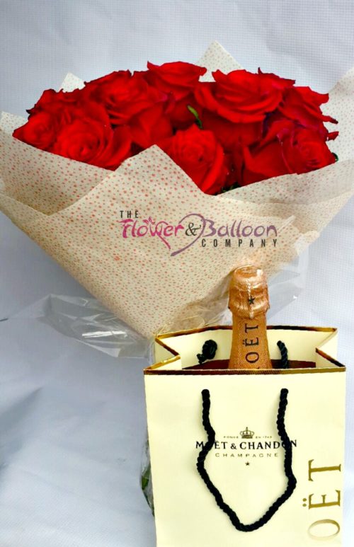 12 Roses Bouquet Gift with Moet Champagne
