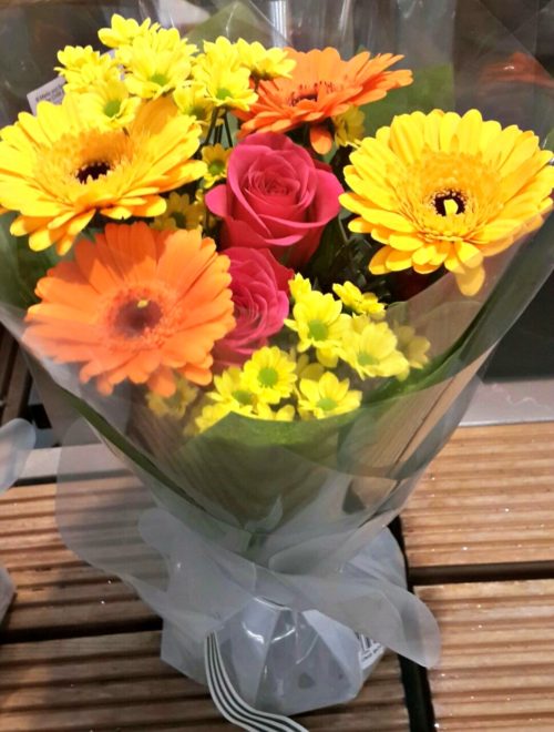 Mixed Flower Bouquet Wrapped in Cellophane