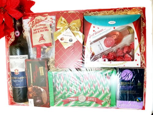 Red Christmas Hamper filled with treats