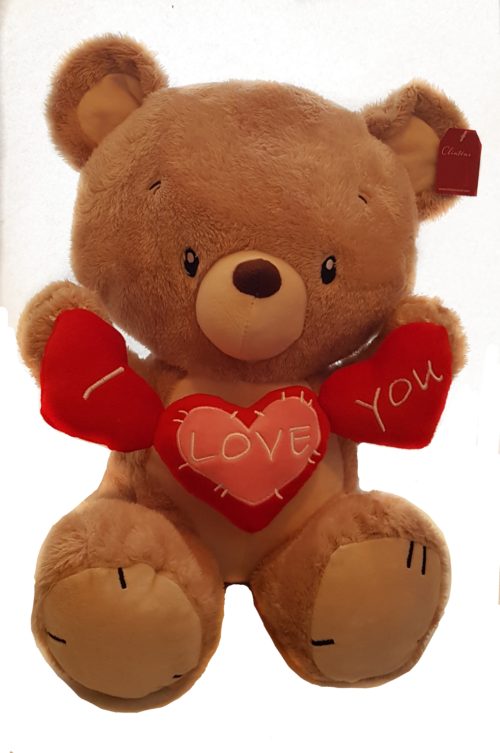 Brown Teddy bear holding I love you sign
