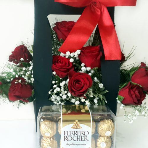 Large Rose Box with Ferrero Chocolates