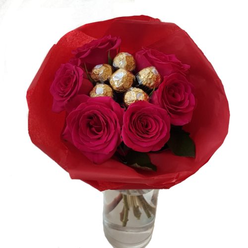 6 Red Roses and Chocolate Bouquet