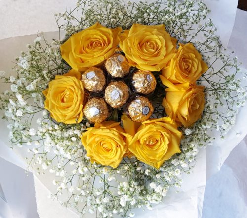 Yellow Roses & Ferrero with Gypso