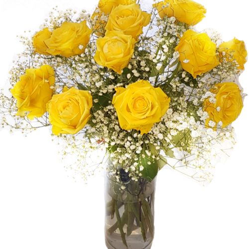 Yellow Roses & Gypso Vase Arrangement