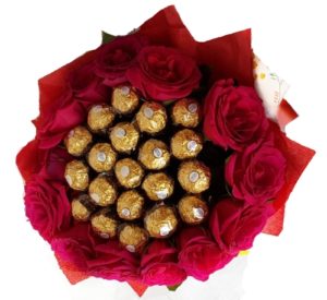 Valentine Red Roses and Chocolate Bouquet 