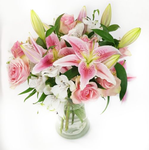 Pink Lily and Roses in a vase