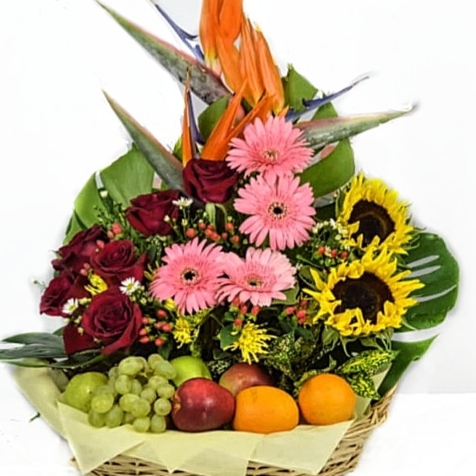 Basket of fresh fruit and flowers
