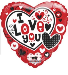 Heart foil balloon with red and black heart design