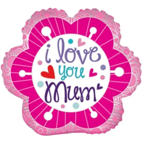 Pink flowers foil balloon with I love you mum inscription