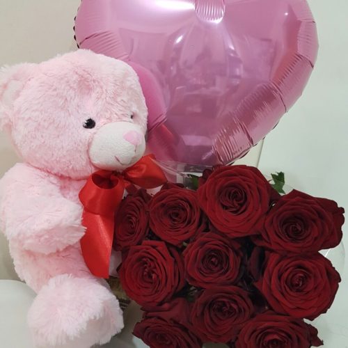 Charming 3-Teddy,Balloon,Roses