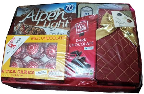 A box with selection of chocolate and Biscuits