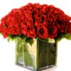 Red Roses In Square vase arrangement