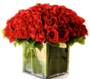 50 Roses In cube vase arrangement 