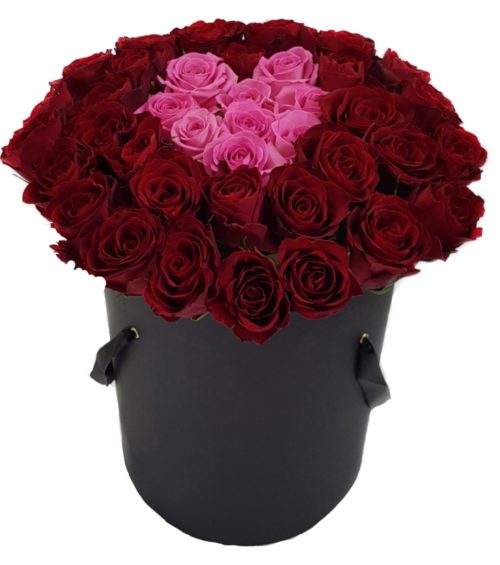 Valentine Roses Box- Black Hat Box with Red and Pink Roses