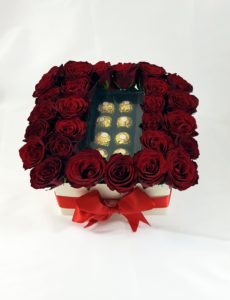 Roses and Chocolate Box-Valentine Rose and Chocolate Box- square box with roses and chocolates