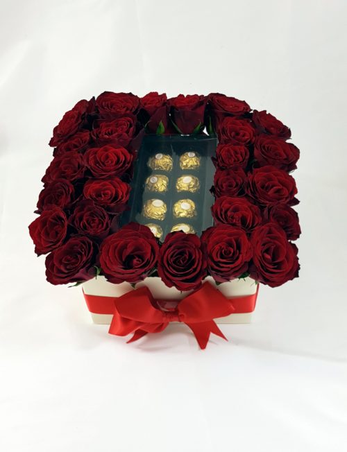 Rose and Chocolate Box-Valentine Rose and Chocolate Box- square box with roses and chocolates