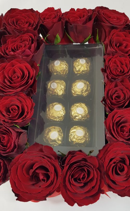 red roses and chocolates box