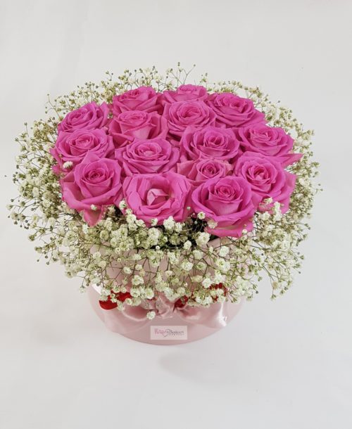 flower box with pink roses