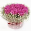 Pink box with pink roses and gypsophila