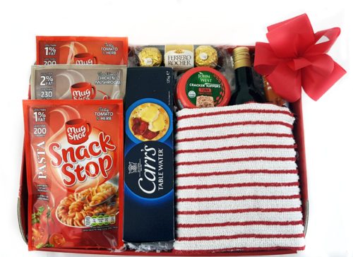 Red Hamper Gift Box with a selection of savoury meals and snacks