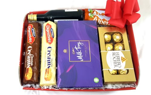 Hamper Box with Chocolates, Biscuits and Wine