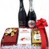 Red Hamper gift Box with Chocolates two wine bottles