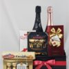 Black Gift Box with Chocolates, Biscuits and Wine