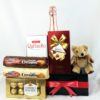 Black Hamper Box with Chocolate, Biscuit, Wine and Teddy