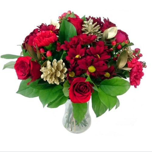 Festive Red and Gold Christmas Flowers Bouquet