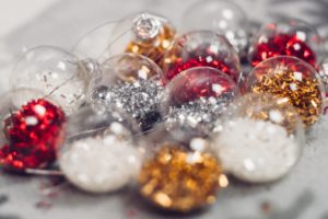 Christmas Baubles on a table