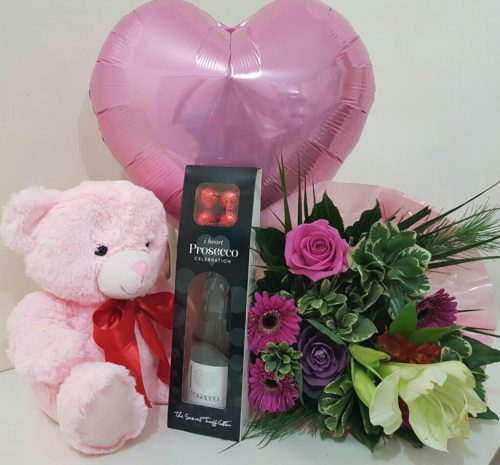 Teddy, Balloon, Wine & Chocolate gift Set