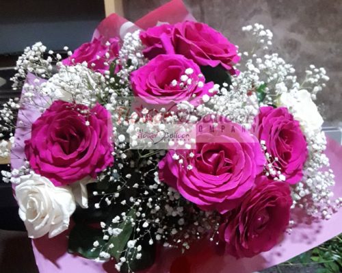 Pink lady Rose bouquet with pink and white roses and gypsophila