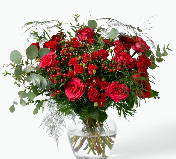 Valentine roses and greenery bouquet