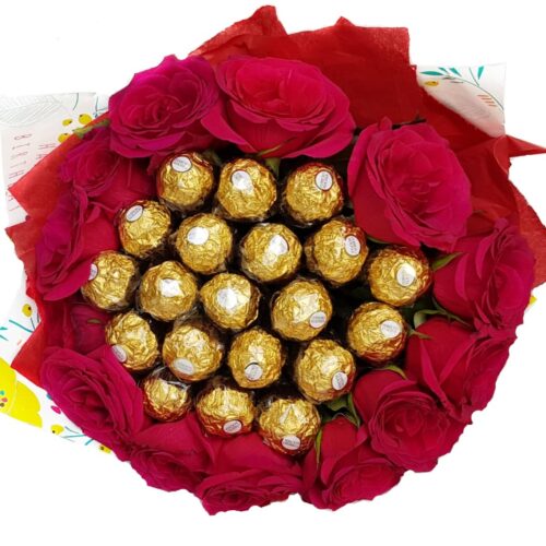 Valentine Roses and Chocolate Bouquet
