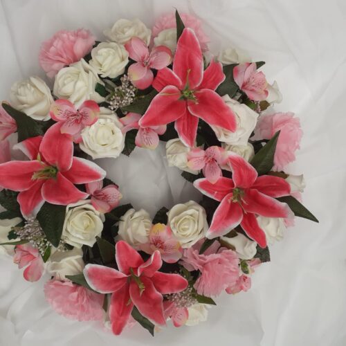 Pink Lily Artificial Funeral Wreath