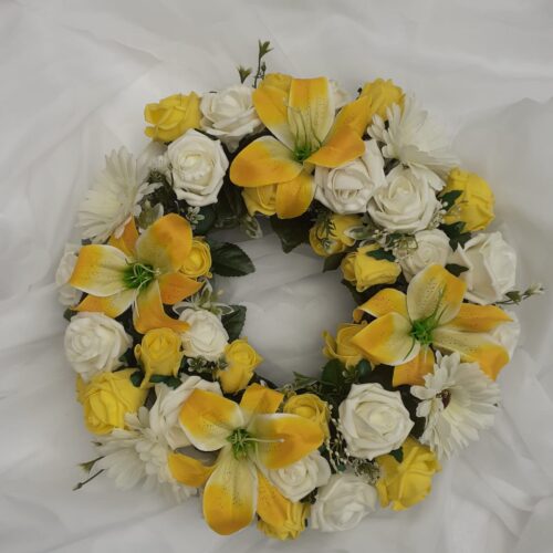 Yellow Lily Artificial Funeral Wreath